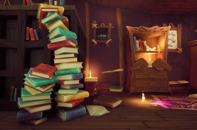 scène de la bibliothèque du jeu clanky skelly